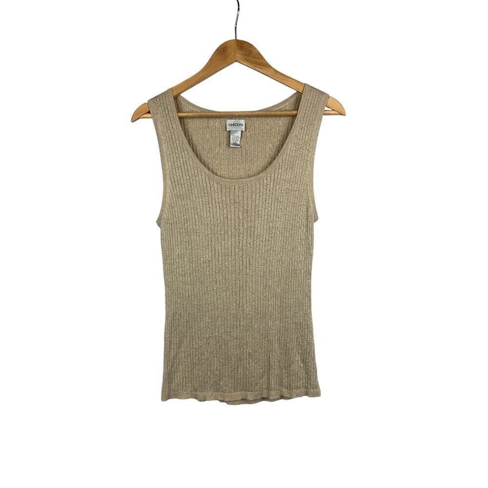Chicos Womens Size 3 Ribbed Knit Sleeveless Top Beige